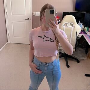 Alpinestars Motocross Baby Pink Upcycled Bleach Cropped Top‎